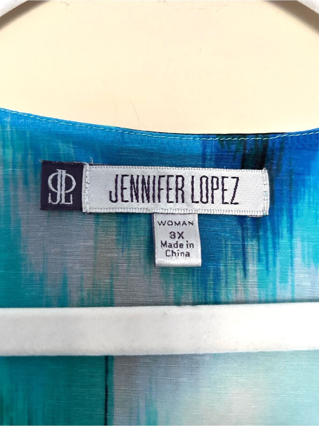 Jennifer Lopez Women’s Teal Blue Green Abstract Draped Blouse — image 3 of 8